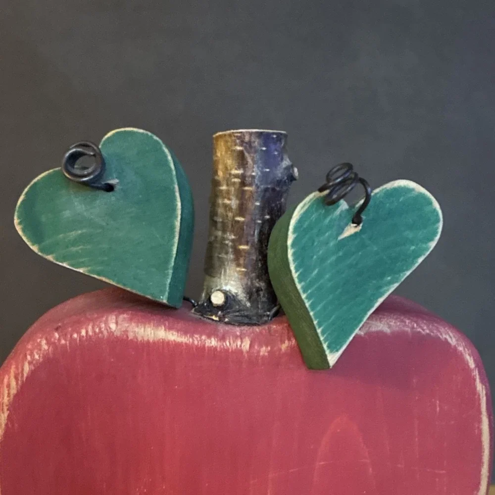 Wooden Decorative Apple with Green Heart Accents, 6 Inch CozyCore GrandmaCore